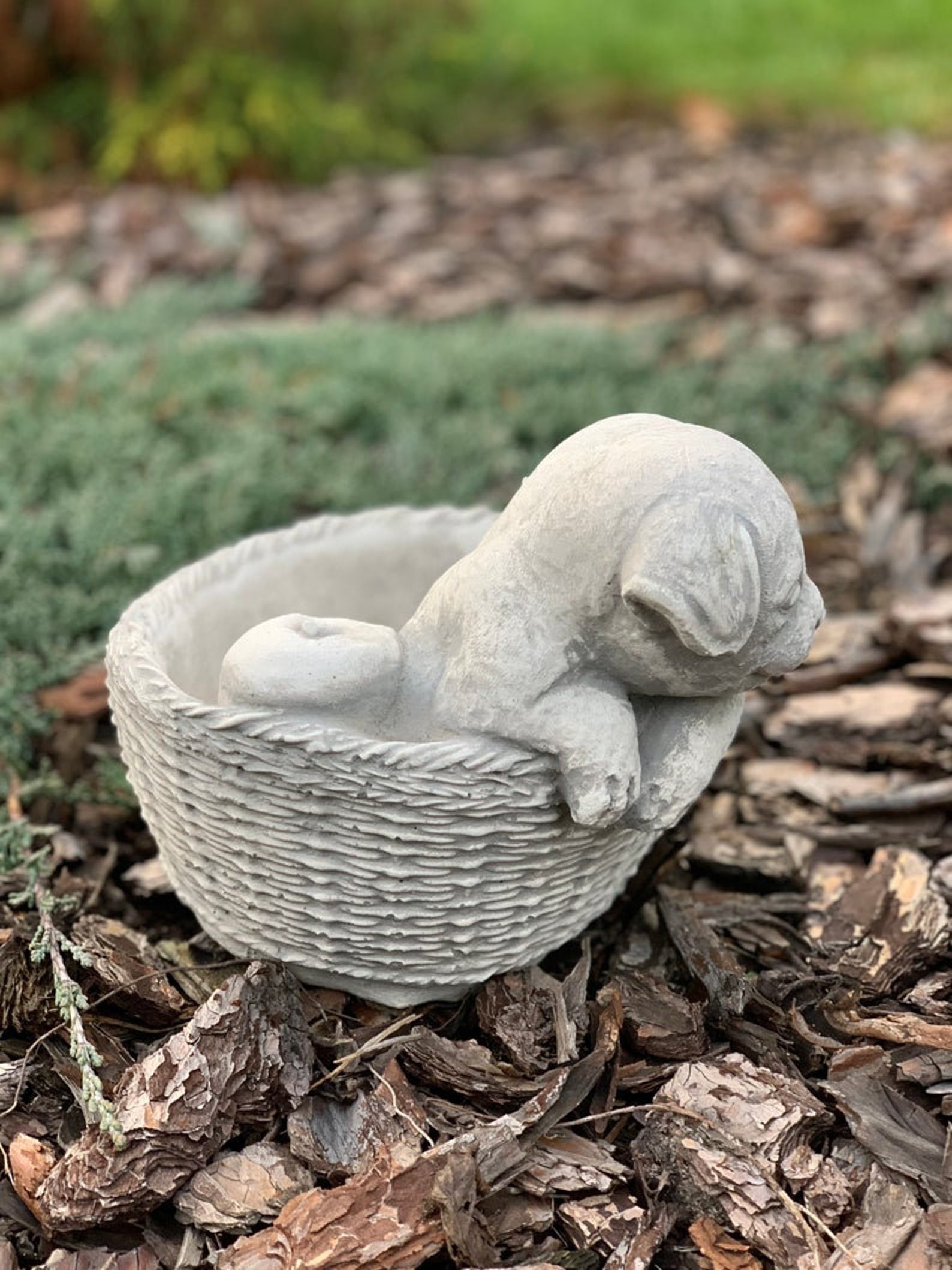 Flower Pot Dog Basket Dog Figurine Concrete Garden Statue Etsy
