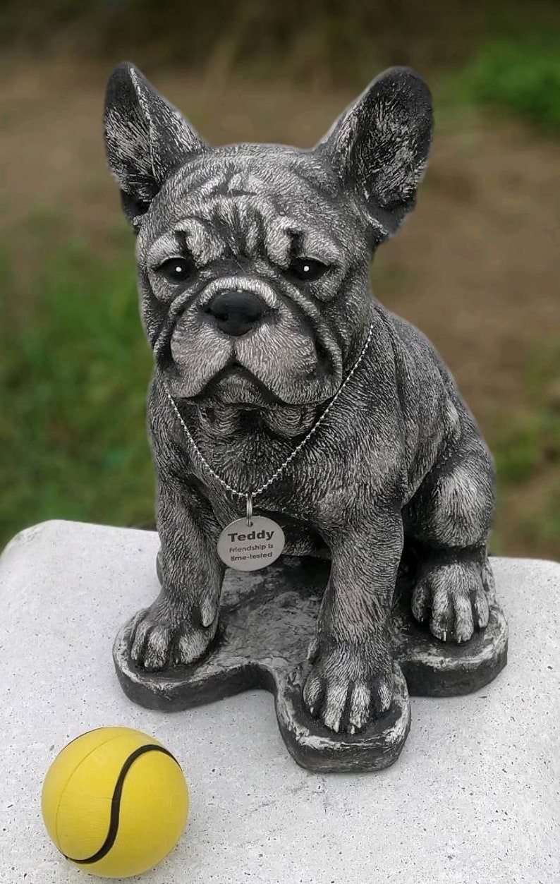 French bulldog statue engraved dog tag pet memorial garden image 6