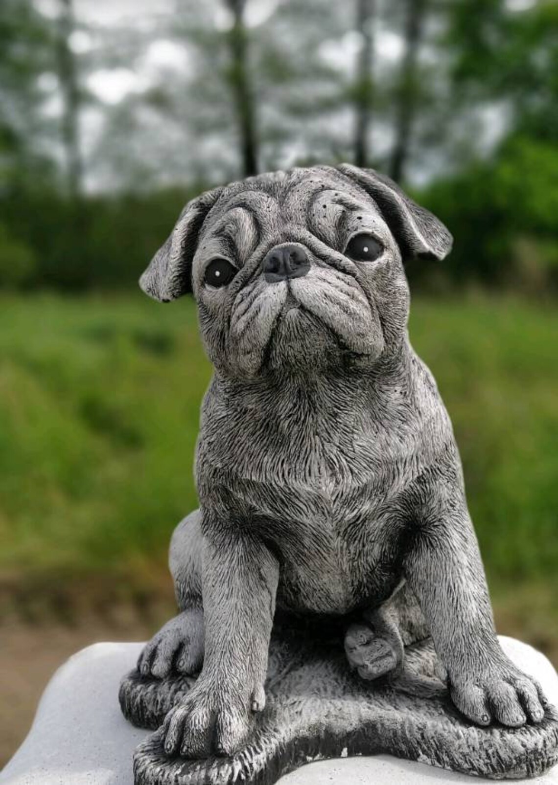 Pug Statue Garden Sculpture Sitting Dog Figurine Outdoor Etsy