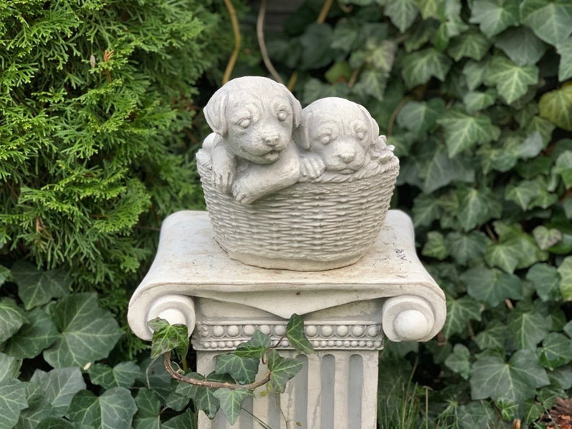 Flower Pot Dog Basket Dog Figurine Concrete Garden Statue Etsy