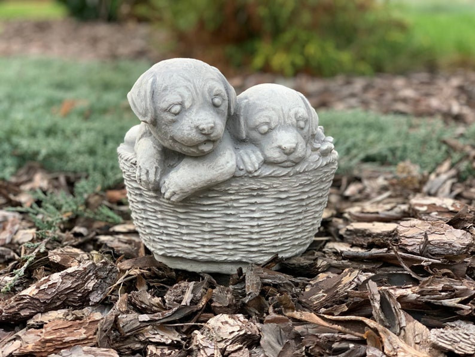 Flower Pot Dog Basket Dog Figurine Concrete Garden Statue Etsy
