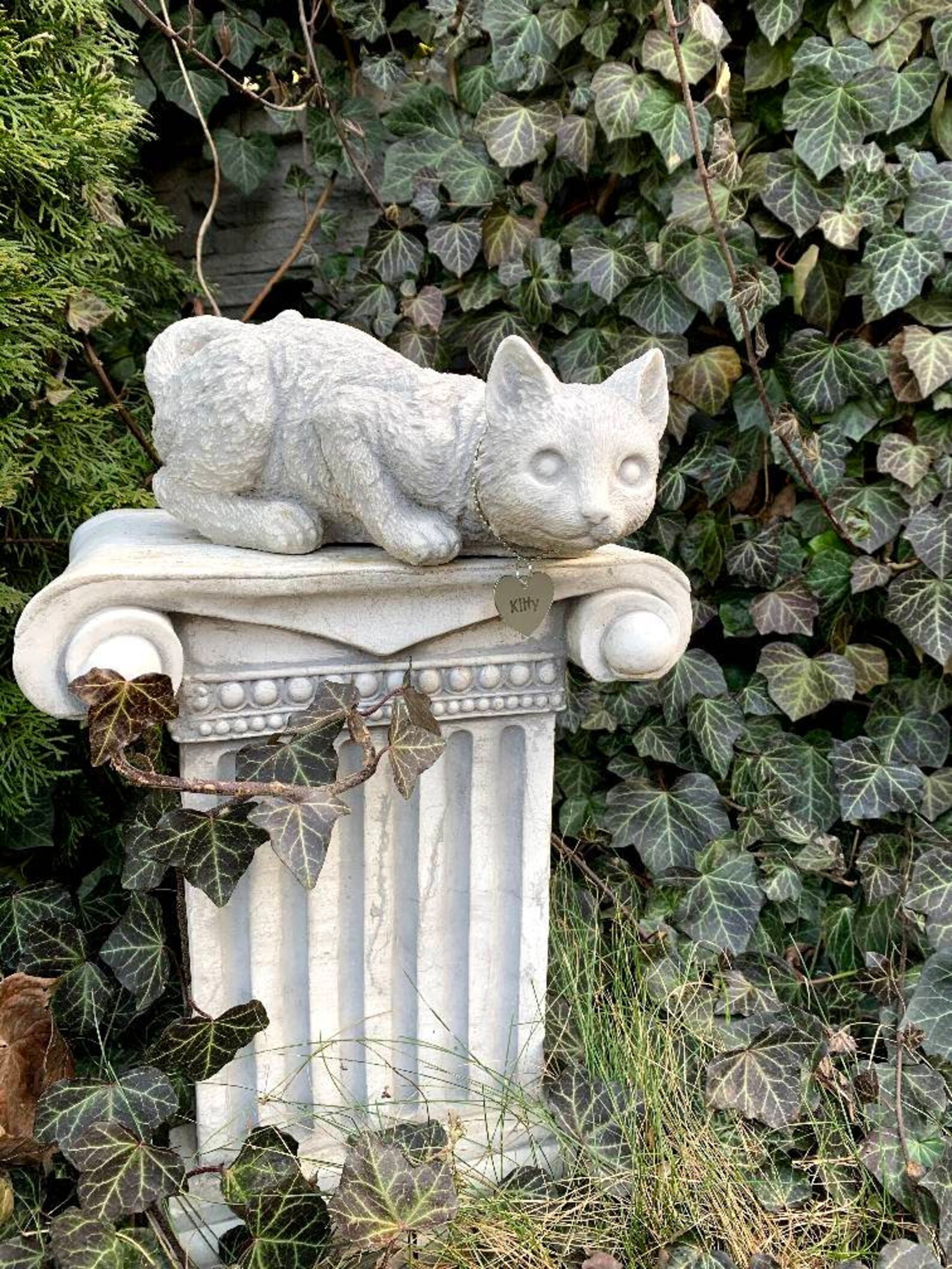 Cat Statue Cat Id Tag Cat Memorial Garden Statues Concrete Etsy UK