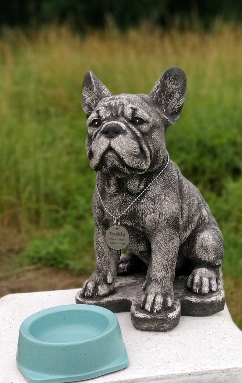 French bulldog statue engraved dog tag pet memorial garden image 5