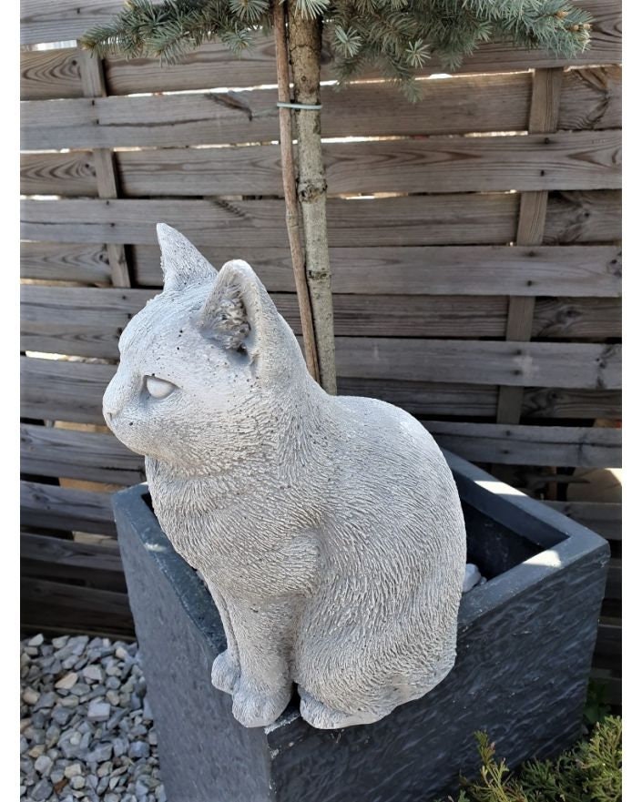 Sitting Cat Statue Concrete Cat Cat Memorial Garden Statue Etsy