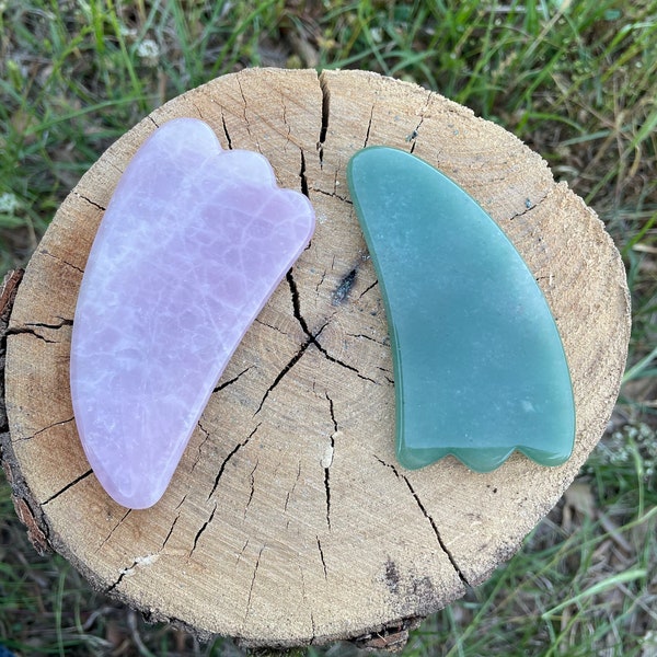 Crystal Gua Sha, Rose Quartz or Green Aventurine Facial Gua Sha, Beauty Tool