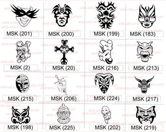 16 High Quality SVG (Scalable) Cool Mask Designs, Vol 4 Instant Download