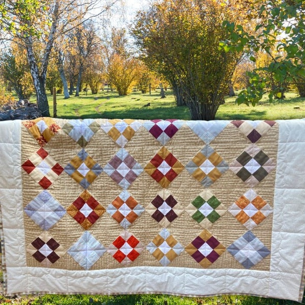 Quilted Warm Throw - Complimentary Personalized Option -  Earth Tone Granny Square Pattern - Large Lap Quilt