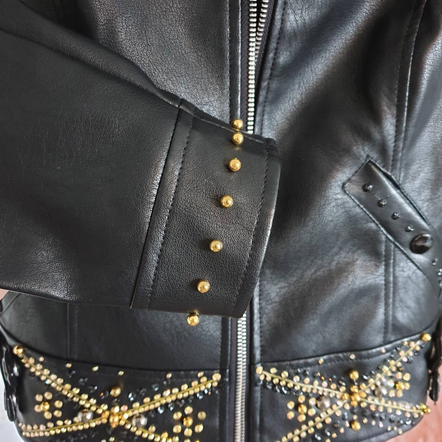 Handmade faux leather jacket. Painted/ Rhinestones/ Pearls. Etsy