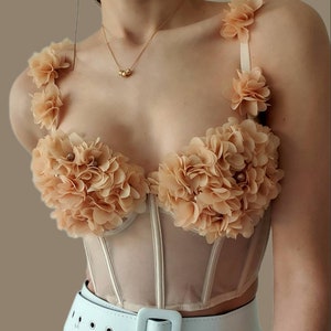 Handmade flower corset beige, unique
