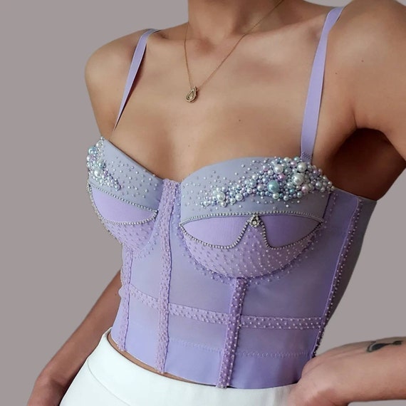 Violett Perlen Sommer Handmade Korsett, Unikat, Limited Edition