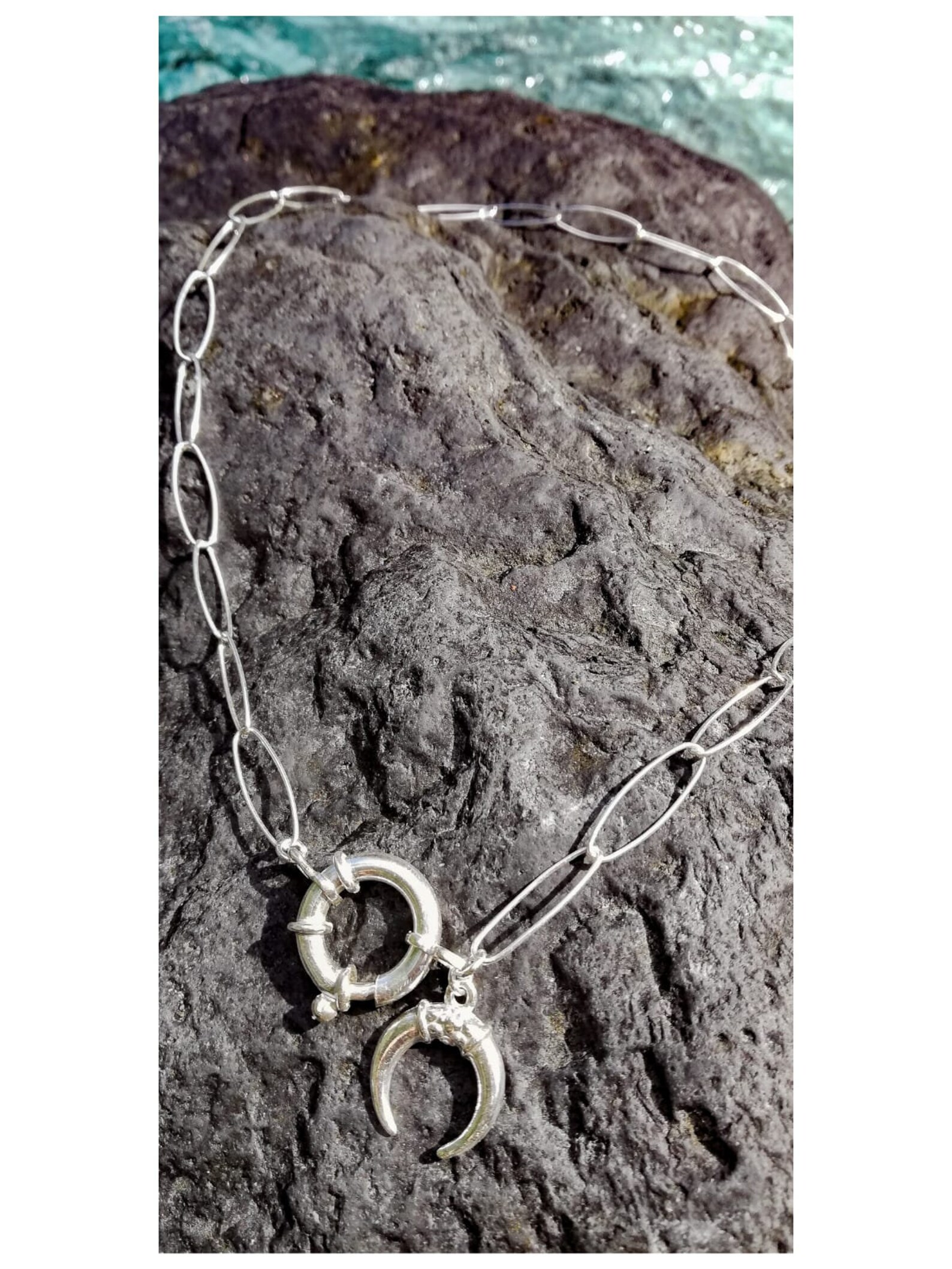 NAUTIC Silber Kette 925 große ovale Kette Horn Anhänger | Etsy