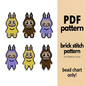labubu keychain pattern, brick stitch charm, brick stitch diagram, brick stitch pattern, lafufu pattern | 6 in 1