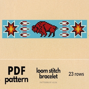 totem native bead patterns, turquoise indian patterns, seed bead loom patterns, buffalo native inspired | 23 rows