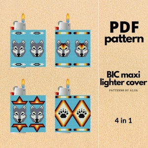 wolf lighter cover pattern, bic lighter cover, peyote stitch pattern, peyote pattern, miyuki pattern | size 11 seed beads