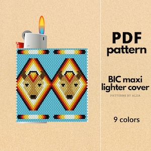 buffalo, bison, bull lighter cover pattern, bic lighter cover, peyote stitch pattern, peyote pattern, miyuki pattern | size 11 seed beads