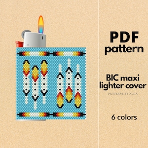 diy lighter cover pattern, bic lighter cover, peyote stitch pattern, peyote pattern, miyuki pattern, feather pattern | size 11 seed beads