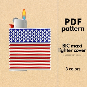 us flag pattern, diy lighter cover pattern, bic lighter cover, peyote stitch pattern, peyote pattern, miyuki pattern | size 11 seed beads