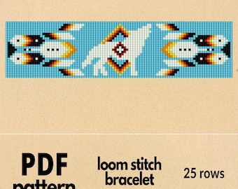 totem native bead patterns, turquoise indian patterns, seed bead loom patterns, wolf native inspired | 25 rows