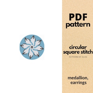 beaded medallion pattern, beaded earring pattern, beaded hair tie, beaded coasters | radial beading, circular square stitch | 15 rows