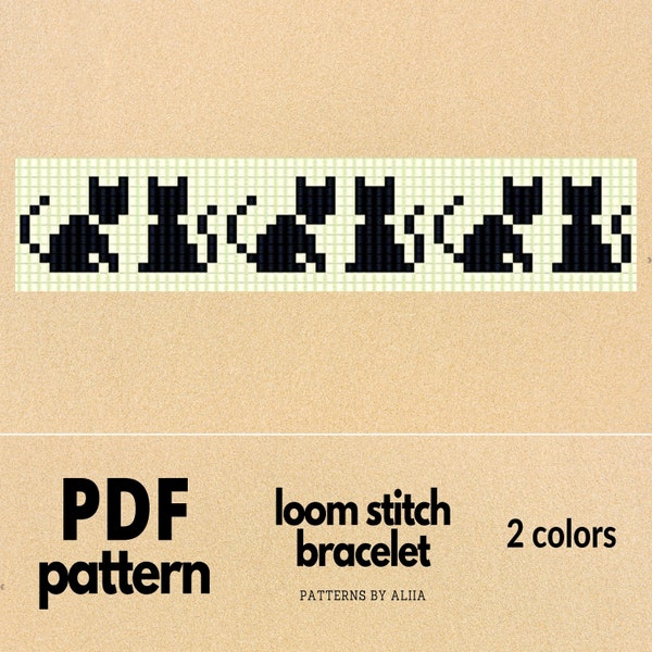 cat bead pattern, miyuki pattern, beadweaving tutorial | size 11 seed beads | 14 rows wide