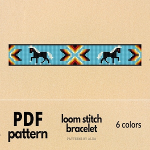 totem native bead patterns, turquoise indian patterns, seed bead loom patterns, horse native inspired | 17 rows