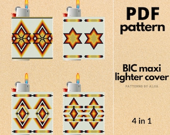 Native American Lighter Cover Pattern: peyote stitch (PDF Pattern) | 4 in 1