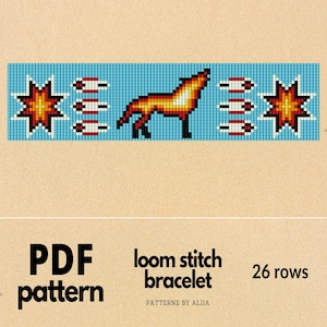 totem native bead patterns, turquoise indian patterns, seed bead loom patterns, wolf native inspired | 26 rows
