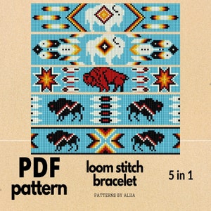 buffalo totem pattern, native bead loom, native beadwork, miyuki pattern, navajo pattern | Miyuki Delicas | 5 in 1 | e book