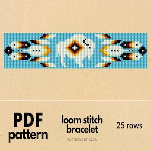 totem native bead patterns, turquoise indian patterns, seed bead loom patterns, buffalo native inspired | 25 rows