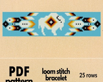 totem native bead patterns, turquoise indian patterns, seed bead loom patterns, buffalo native inspired | 25 rows