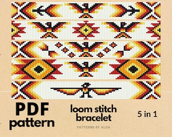 thunderbird pattern, native bead loom, native beadwork, miyuki pattern, navajo pattern | Miyuki Delicas | 5 in 1 | e book