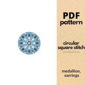 beaded medallion pattern, beaded earring pattern, beaded hair tie, beaded coasters | radial beading, circular square stitch | 15 rows