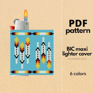 diy lighter cover pattern, bic lighter cover, peyote stitch pattern, peyote pattern, miyuki pattern, feather pattern | size 11 seed beads