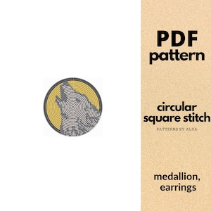 beaded wolf medallion pattern or earring pattern, beaded hair tie, beaded coasters | radial beading, circular square stitch | PDF Pattern