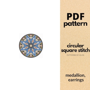 beaded medallion pattern, beaded earring pattern, beaded hair tie, beaded coasters | radial beading, circular square stitch | 15 rows