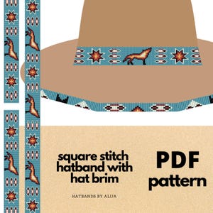 Wolve Beaded Hat Band & Brim Patterns: Square Stitch, 21 Inch (PDF Pattern)