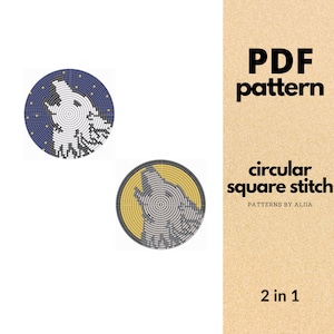 wolf, beaded medallion pattern, beaded earring pattern, beaded hair tie, beaded coasters | radial beading, circular square stitch | 2 in 1