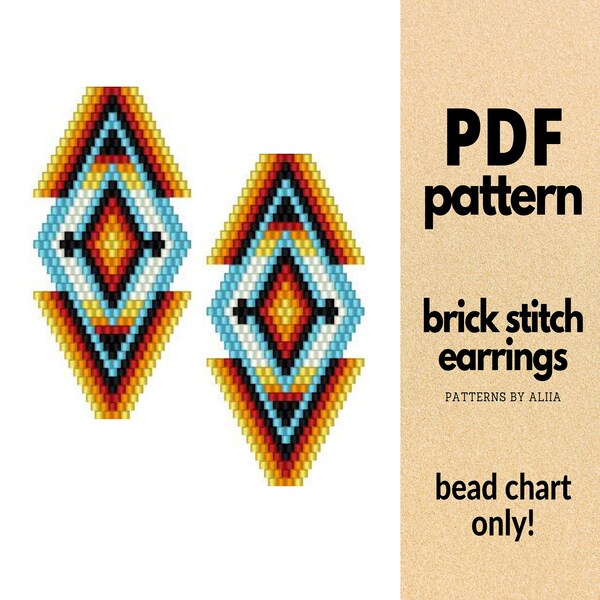 native american brick stitch earrings pattern, brick stitch pattern, miyuki pattern | size 11 seed beads