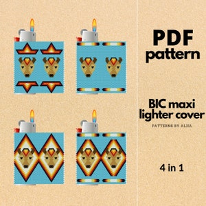 buffalo, bison, bull lighter cover pattern, bic lighter cover, peyote stitch pattern, peyote pattern, miyuki pattern | size 11 seed beads