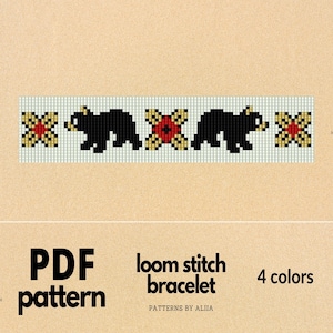bear pattern, loom bead pattern, bead loom pattern | 4 colors | 21 x 91