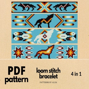 wolf totem pattern, native bead loom, native beadwork, miyuki pattern, navajo pattern | Miyuki Delicas | 4 in 1 | e book