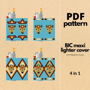 buffalo, bison, bull lighter cover pattern, bic lighter cover, peyote stitch pattern, peyote pattern, miyuki pattern | size 11 seed beads