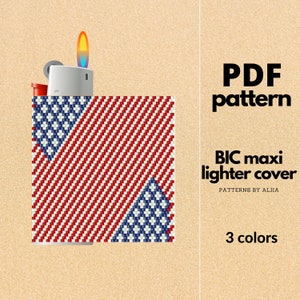 us flag pattern, diy lighter cover pattern, bic lighter cover, peyote stitch pattern, peyote pattern, miyuki pattern | size 11 seed beads