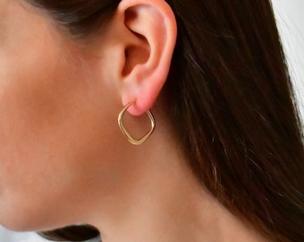 14K Solid Gold Hoop Earrings, Slightly Chunky 14K Solid Gold Hoops, Perfect Gift for Her