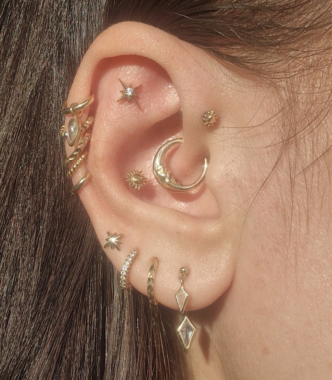 7mm 14K & 9K Solid Gold Moon Daith Ring, 18 Gauge / 1 Mm Daith 7mm 14K & 9K Solid Gold Moon Daith Ring, 18 Gauge / 1 Mm Daith