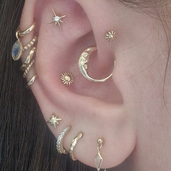 8mm 14K & 9K Solid Gold Moon Daith Ring, 16 Gauge /1,2mm Daith Hoop, Daith Piercing Sieraden, Daith Clicker, Minimal Moon Septum Ring