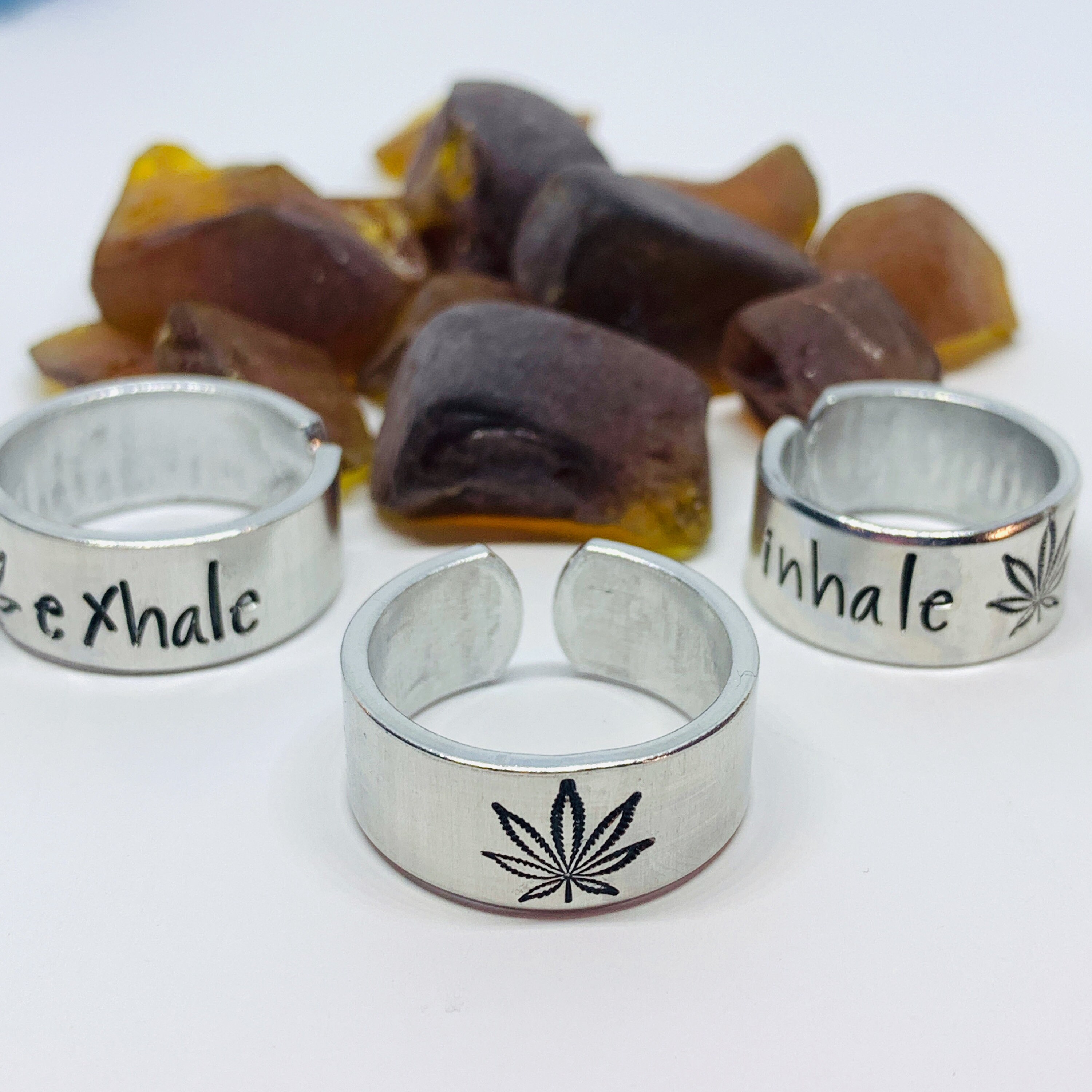 Pot Leaf 420 Adult Ring Hemp Leaf Ring Cannabis Jewelry Stamped Metal