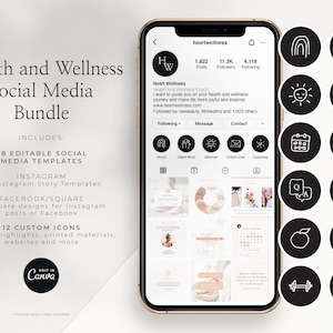 Health and Wellness Social Media Templates, Positive and motivational posts, Instagram template Canva, Minimal wellness templates, highlight