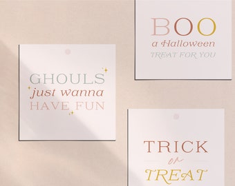 Pink Halloween Gift Tag Bundle, Spooky Kids Party Favors (Digital Download)