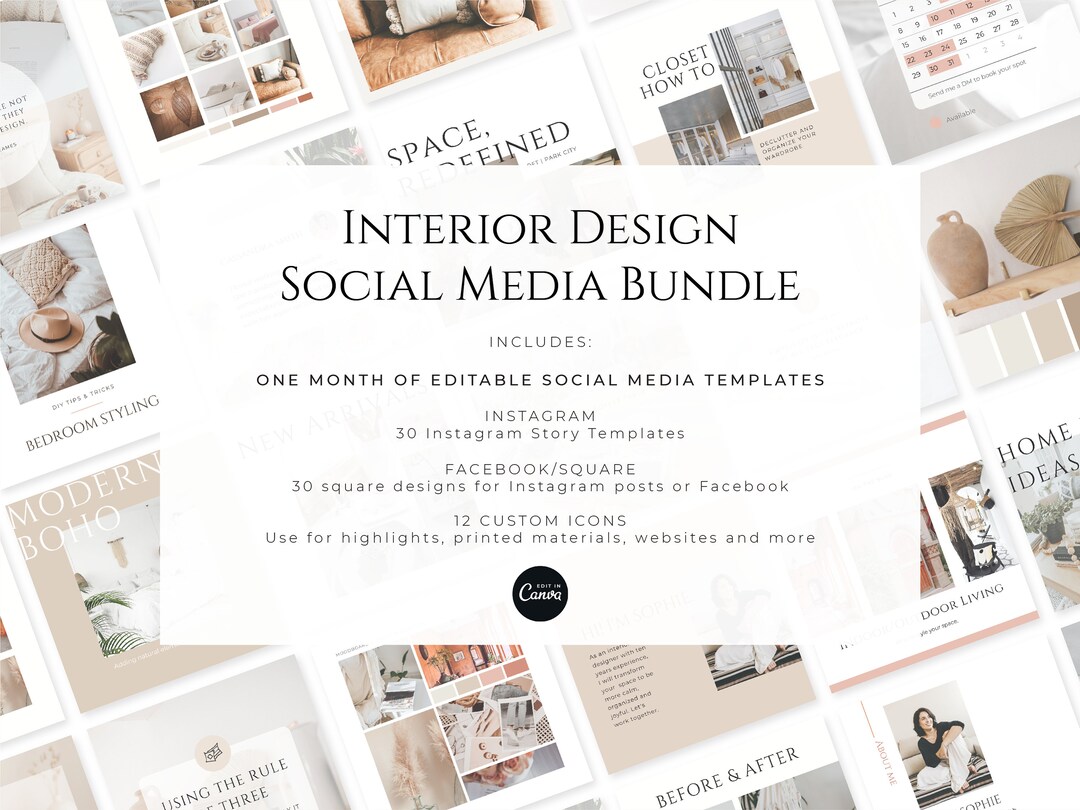 Boho Interior Design Social Media Templates: Canva Editable (PNG) - Etsy
